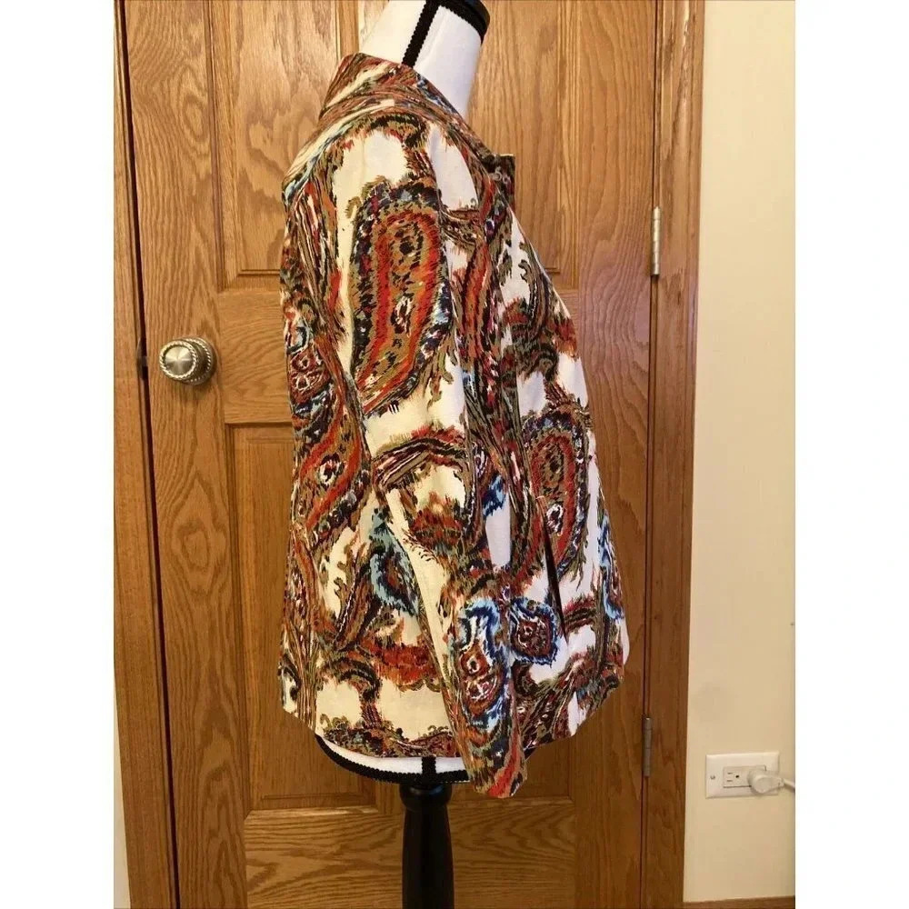 Women's Chico's Sz 1 Blazer Modern Ikat Geometric Print 3/4 Sleeve Paisley - Picture 9 of 9